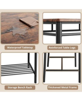 Dining Table Set for 4 with Upholstered Bench and 2 Chairs, Brown