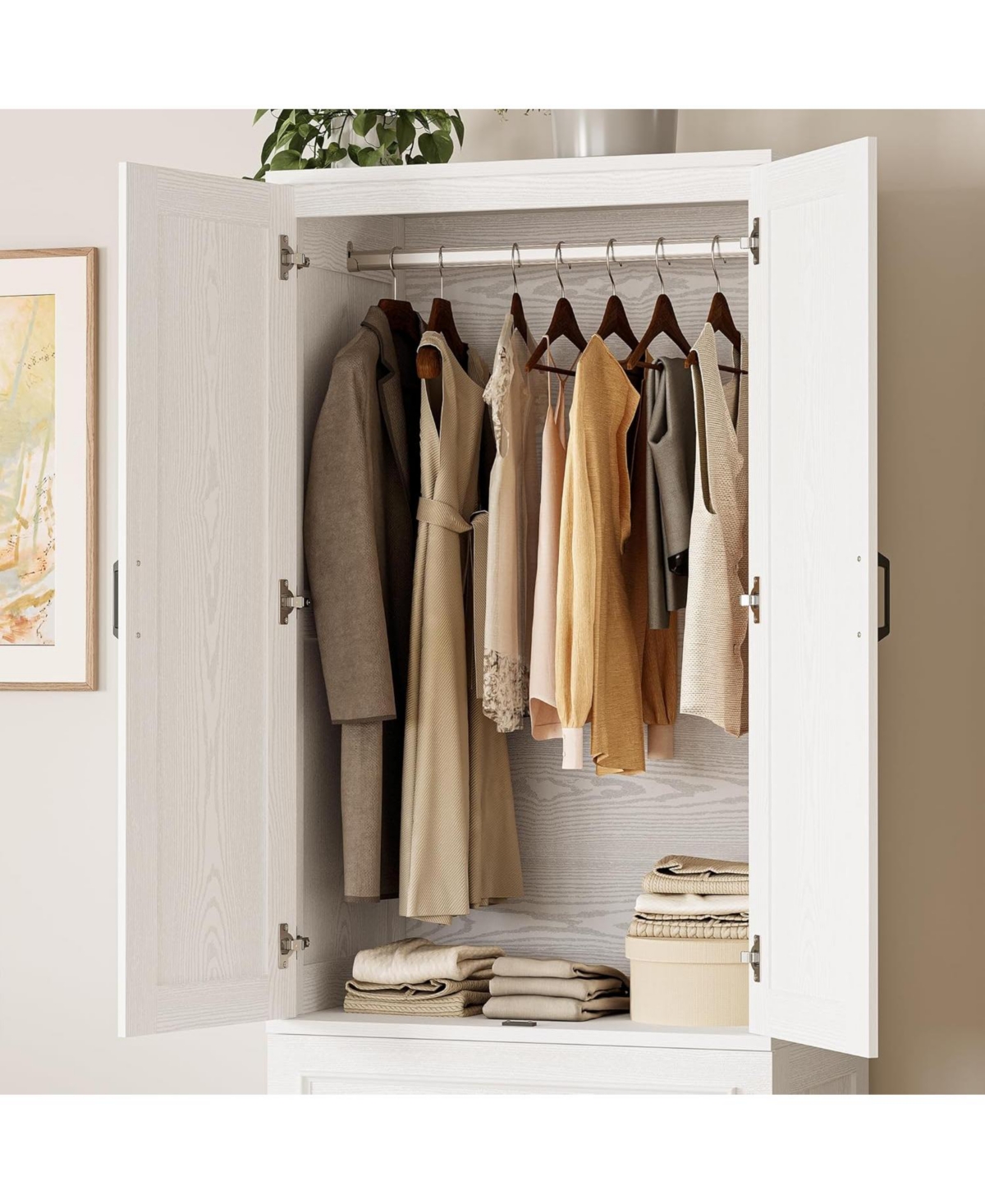 Likimio Freestanding Wardrobe Wardrobe with 2 Doors and 2 Drawers, White