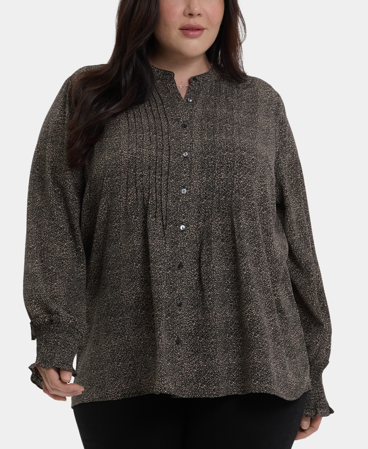 Nydj Plus Size Pleated Peasant Long Sleeve Top In Gray