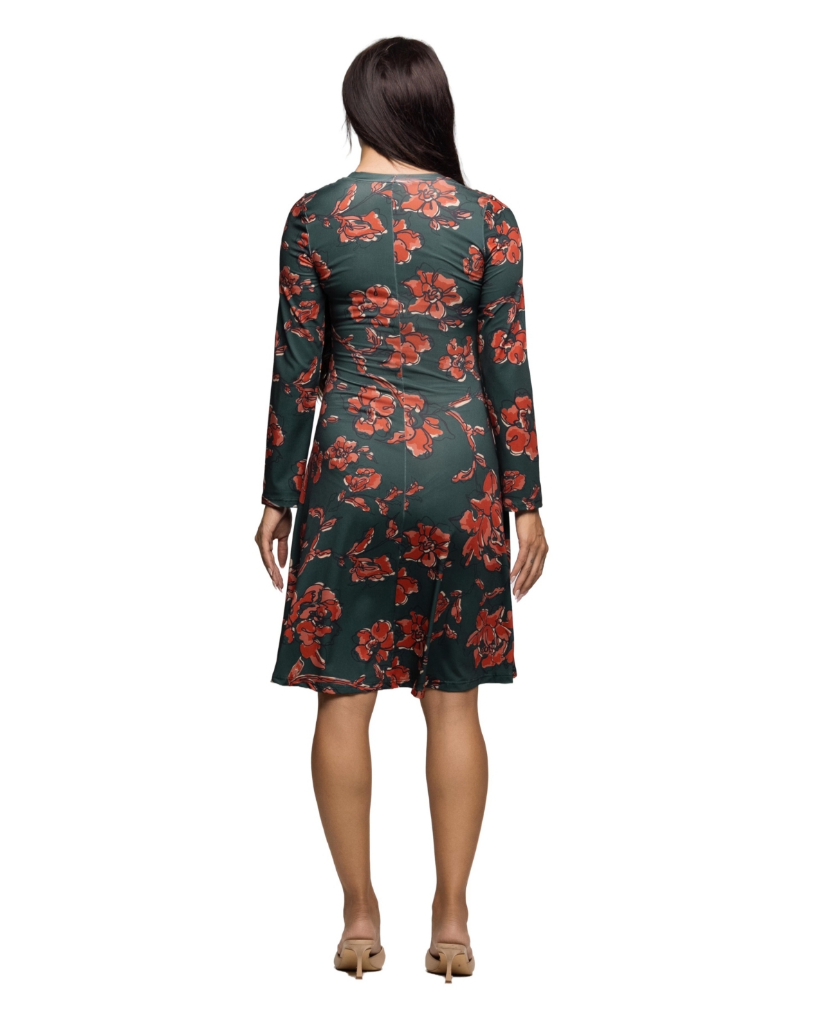 24seven Comfort Apparel Long Sleeve Fit And Flare Dress In Multi