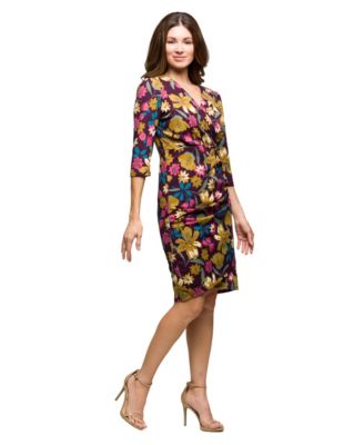 Women's Floral Print Faux Wrap Dress