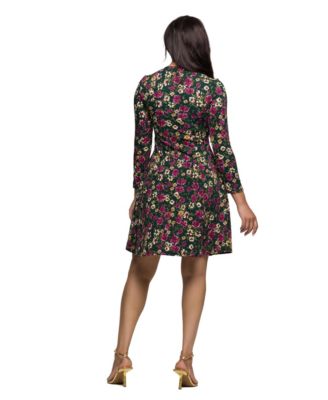Women's Floral Print Long Sleeve Fit and Flare Mini Dress