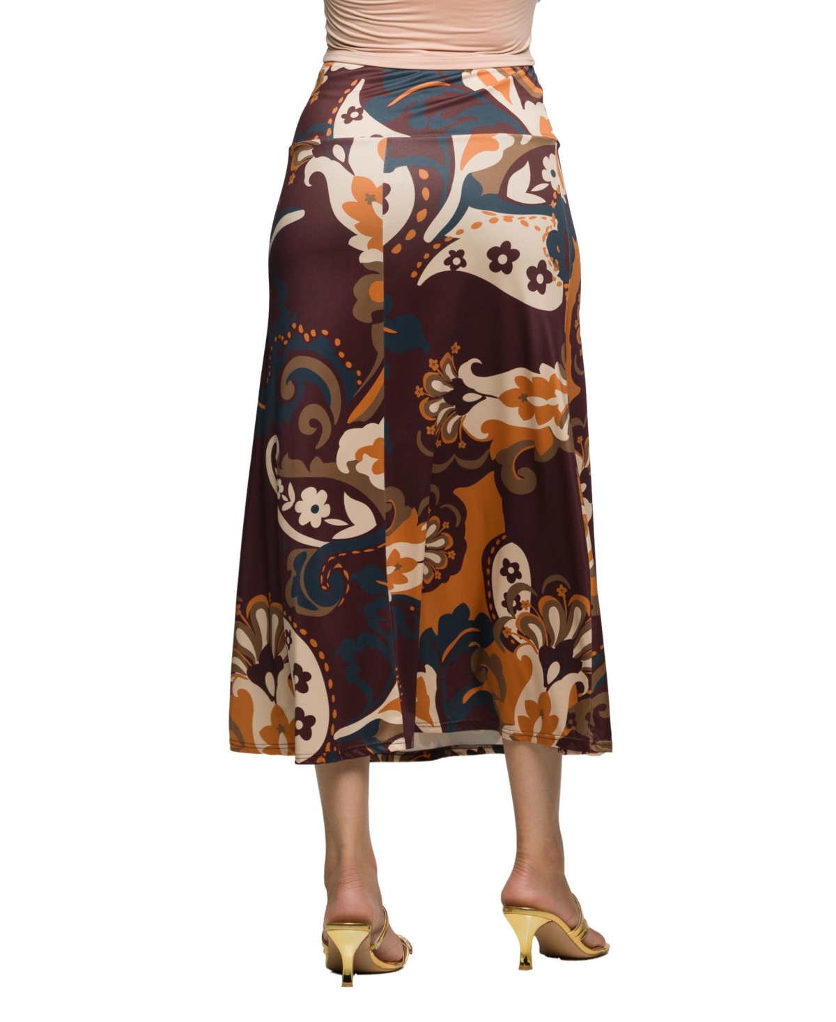 24seven Comfort Apparel Women's Elastic Waist Midi Skirt In Multi