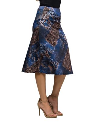 Women's Blue Animal Print Knee Length Skirt