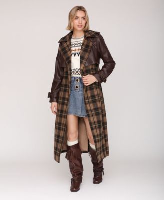 Women's Plaid Oversized Maxi Trench Coat