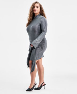 Trendy Plus Size Long-Sleeve Side-Tie Mini Dress, Macy's Exclusive