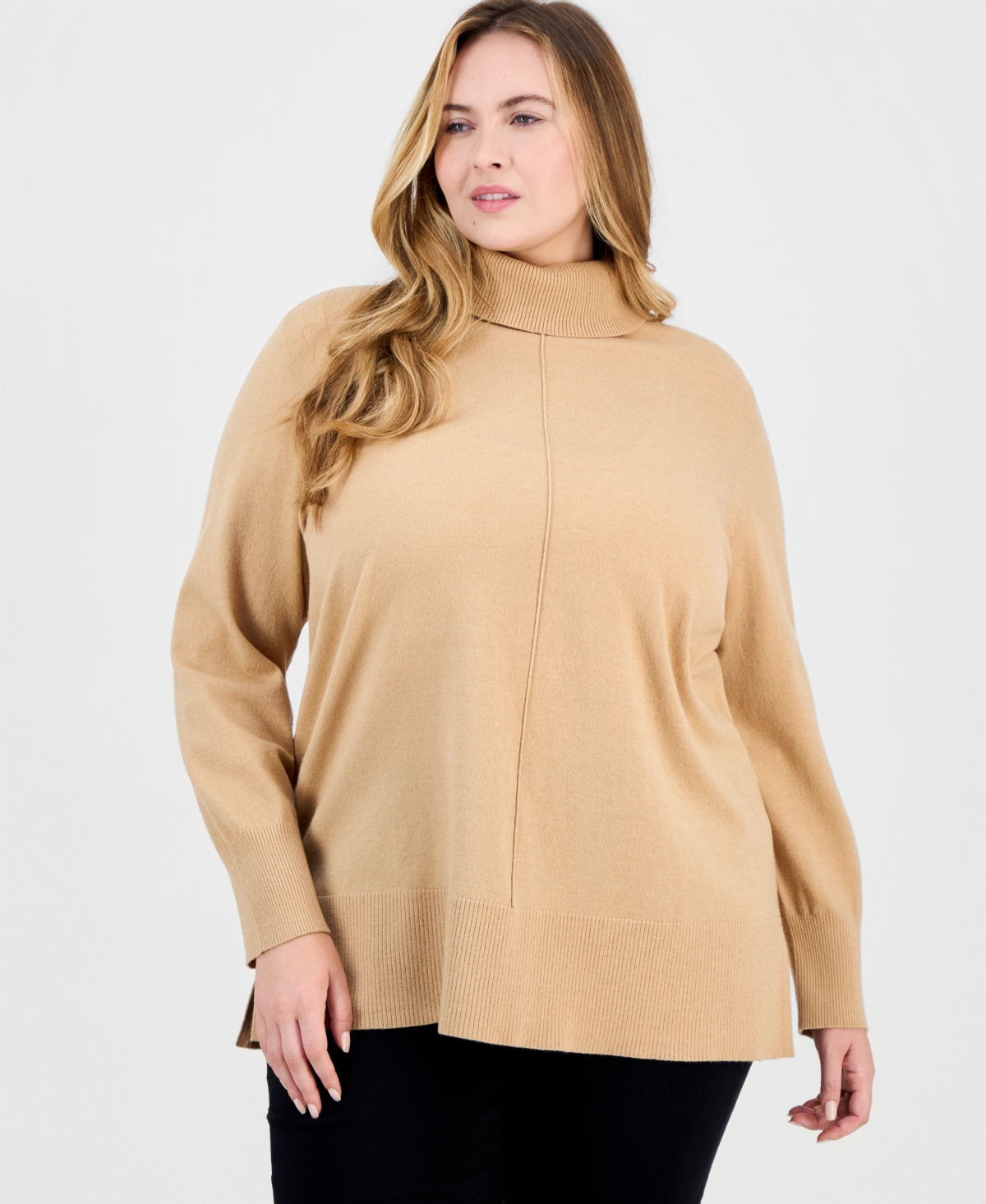 Jones New York Plus Size Pintuck Mock-neck Long-sleeve Sweater In Neutral