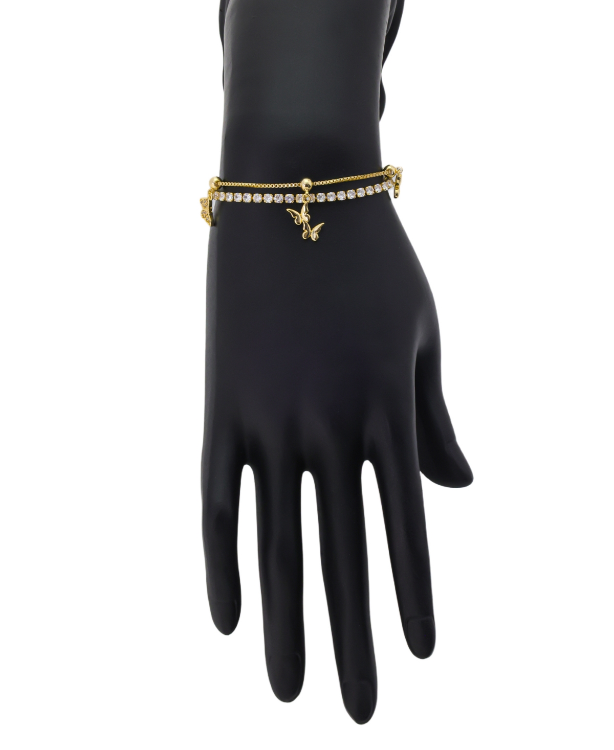 Unwritten Cubic Zirconia Butterfly Charm Bolo Bracelet In Gold