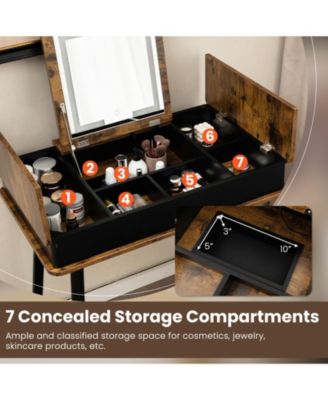 Vanity Table Set with Flip Top Mirror and 6 Storage Compartments