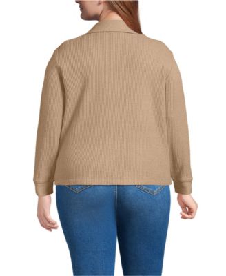 Women's Plus Size Long Sleeve Waffle Collared Shacket