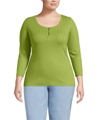 Women's Plus Size 3/4 Sleeve Variegated Micro Rib Henley