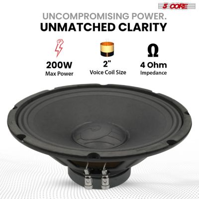 12 Inch Speaker 200W Car Loudspeaker 4 Ohm Replacement Driver w 30 Oz Y30 Magnet for Vehicle - SP 12120 4OHMS