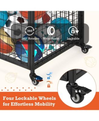 Ball Cart Storage, Rolling Basketball Bin with Wheels for Garage, School, Gym, Sports Equipment and Toy Organizer,Extra Large