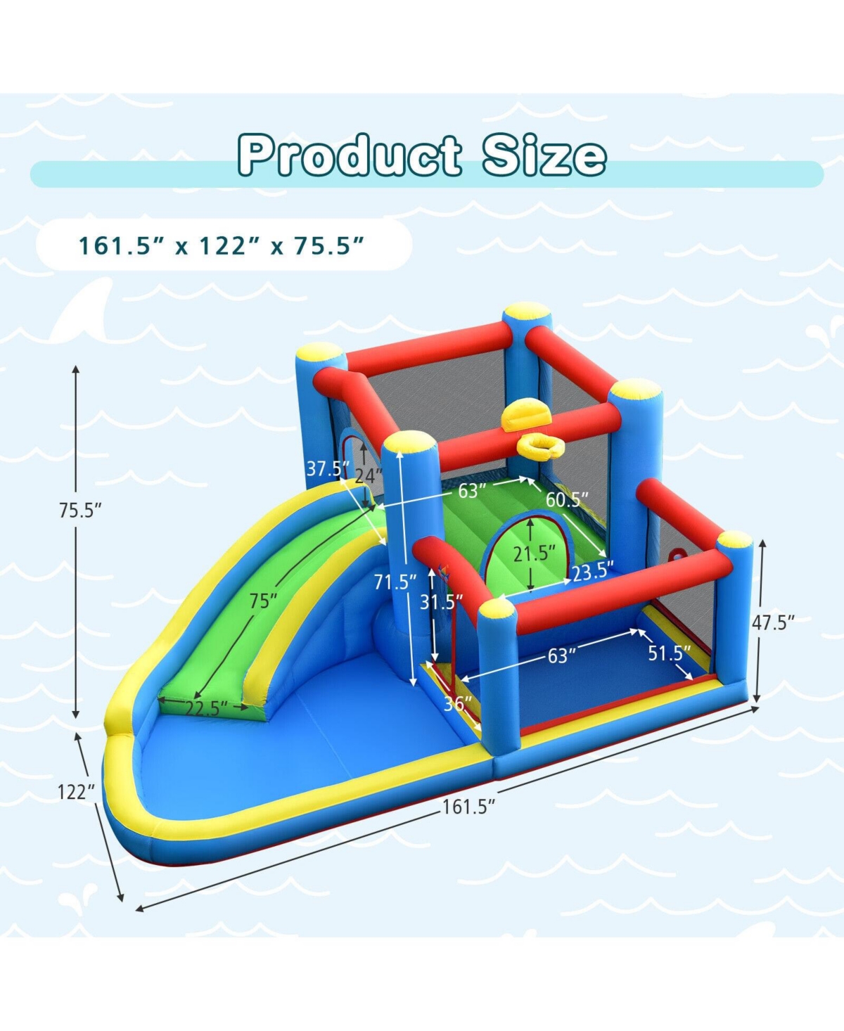 Inflatable Water Slide and Bounce House with Pool and Games for Kids