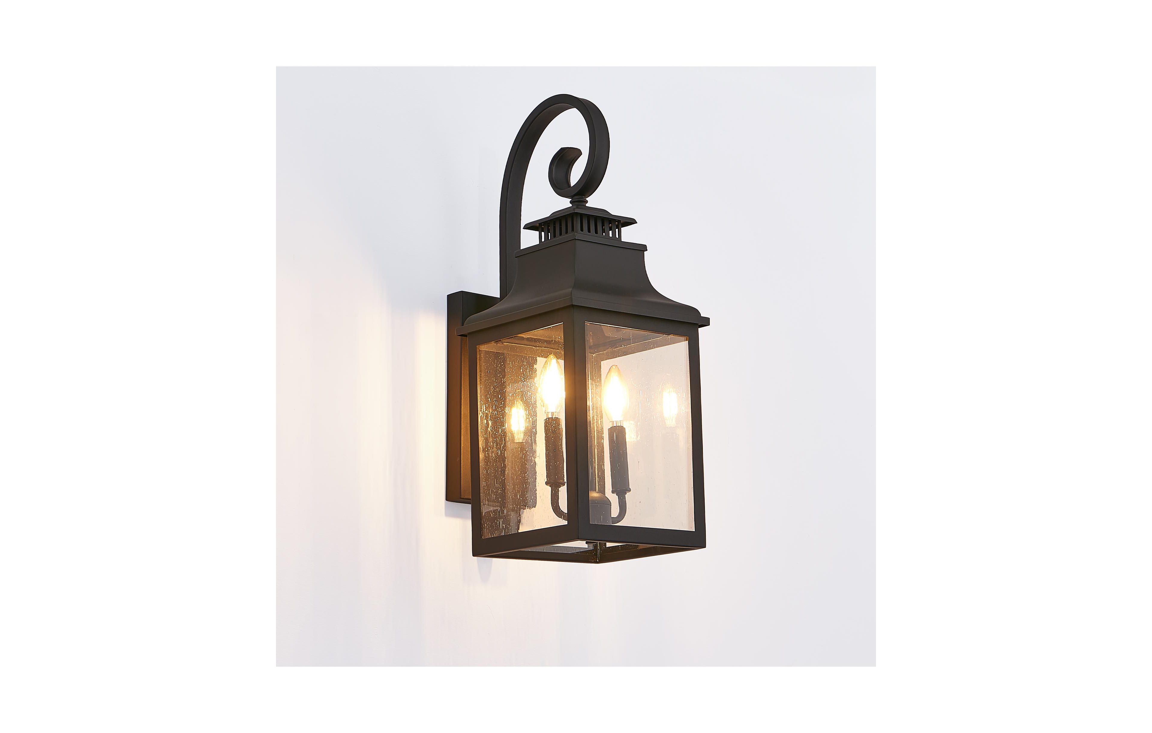 Flynama 23 Inch Vintage Black Outdoor Wall Lantern Light with Clear Seeded Glass for Porch and Patio