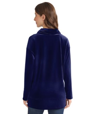 Women's Cowl Neck Velour Side Slit Sweater