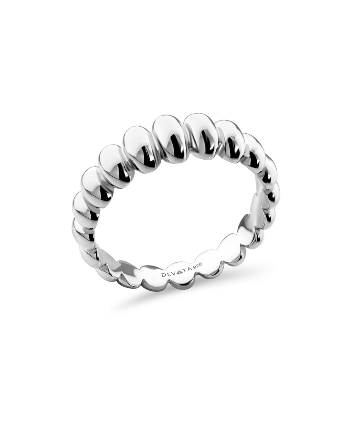 Devata Puffy Ribbed Ring in Rhodium Plated Sterling Silver