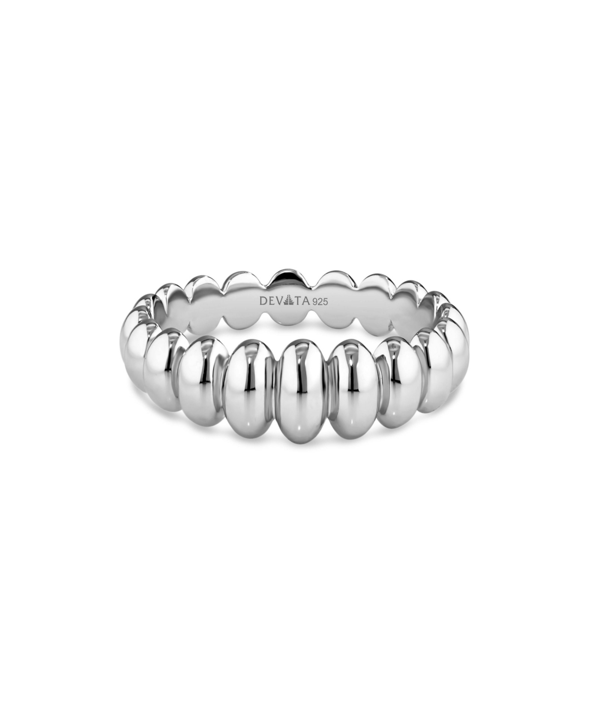 Devata Puffy Ribbed Ring in Rhodium Plated Sterling Silver