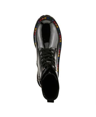 Mistique Waterproof Leather Lace-Up Rain Boot with Artistic Outsole and Side Zipper