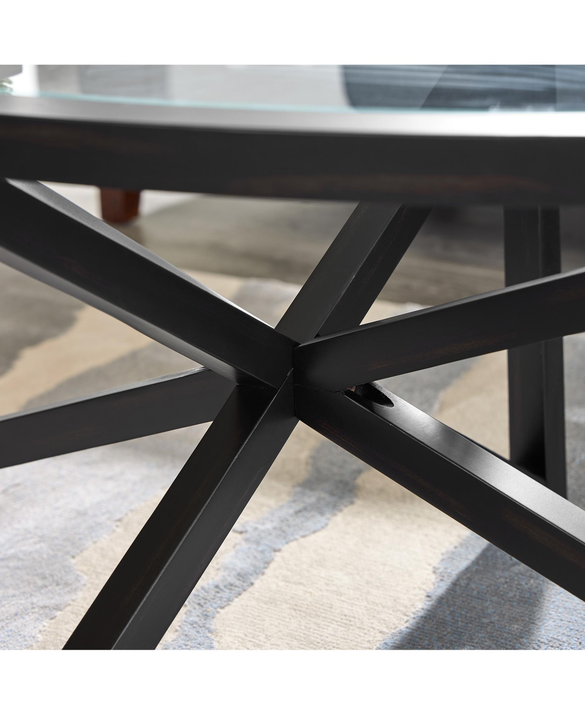 Modern simple glass coffee table, tempered glass coffee table solid wood base round transparent glass top modern living room terrace study coffee tabl