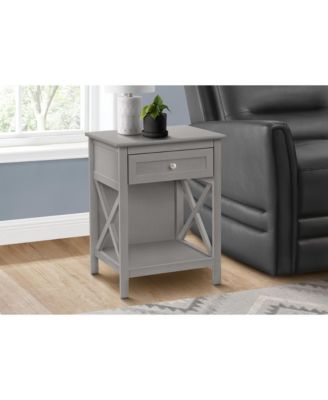 Accent Table, End, Side Table, 2 Tier, Bedroom, Nightstand, Lamp, Storage Drawer, Antique Grey Veneer, Transitional