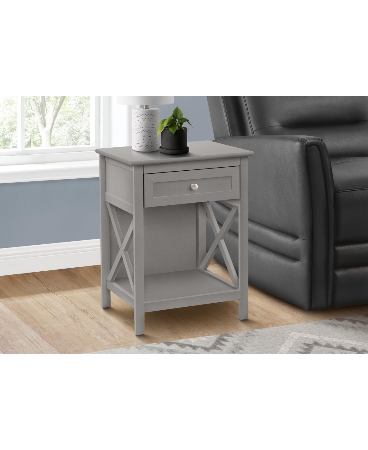 Lovmor Accent Table, End, Side Table, 2 Tier, Bedroom, Nightstand, Lamp, Storage Drawer, Antique Grey Veneer, Transitional