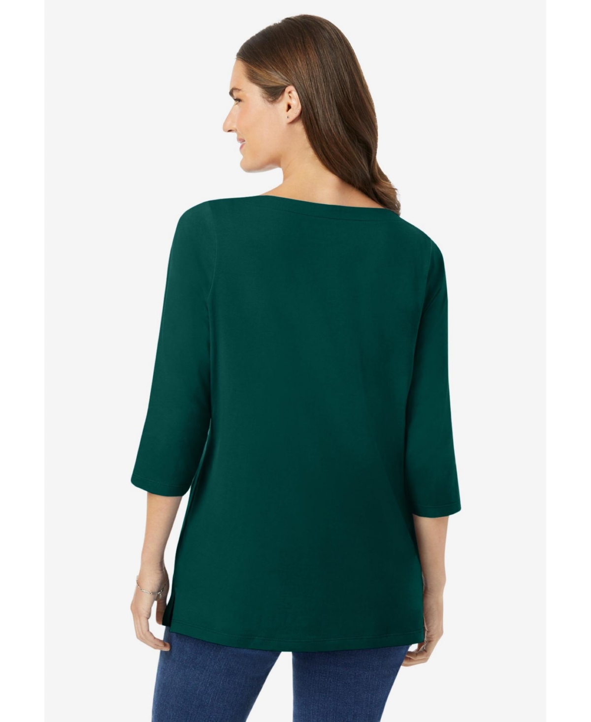 Woman Within Women's Perfect Three-Quarter Sleeve Boatneck Tee
