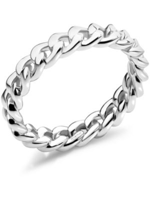 Cuban Link Ring in Rhodium Plated Sterling Silver, Size 8