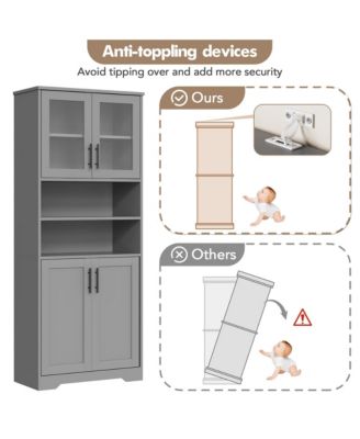 67" Tall Storage Cabinet, Tall Bathroom Cabinet with Glass Doors and Adjustable Shelves