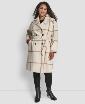 Plus Size Belted Notch Collar Coat