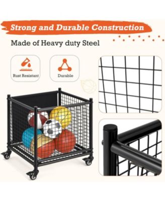 Ball Cart Storage, Rolling Basketball Bin with Wheels for Garage, School, Gym, Sports Equipment and Toy Organizer,Medium