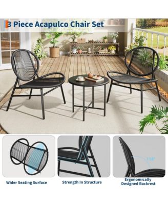 3-Piece Outdoor Seating Acapulco Chair All Weather Small Patio Bistro Set of 2 Chairs and Side Table Modern Outdoor Furniture