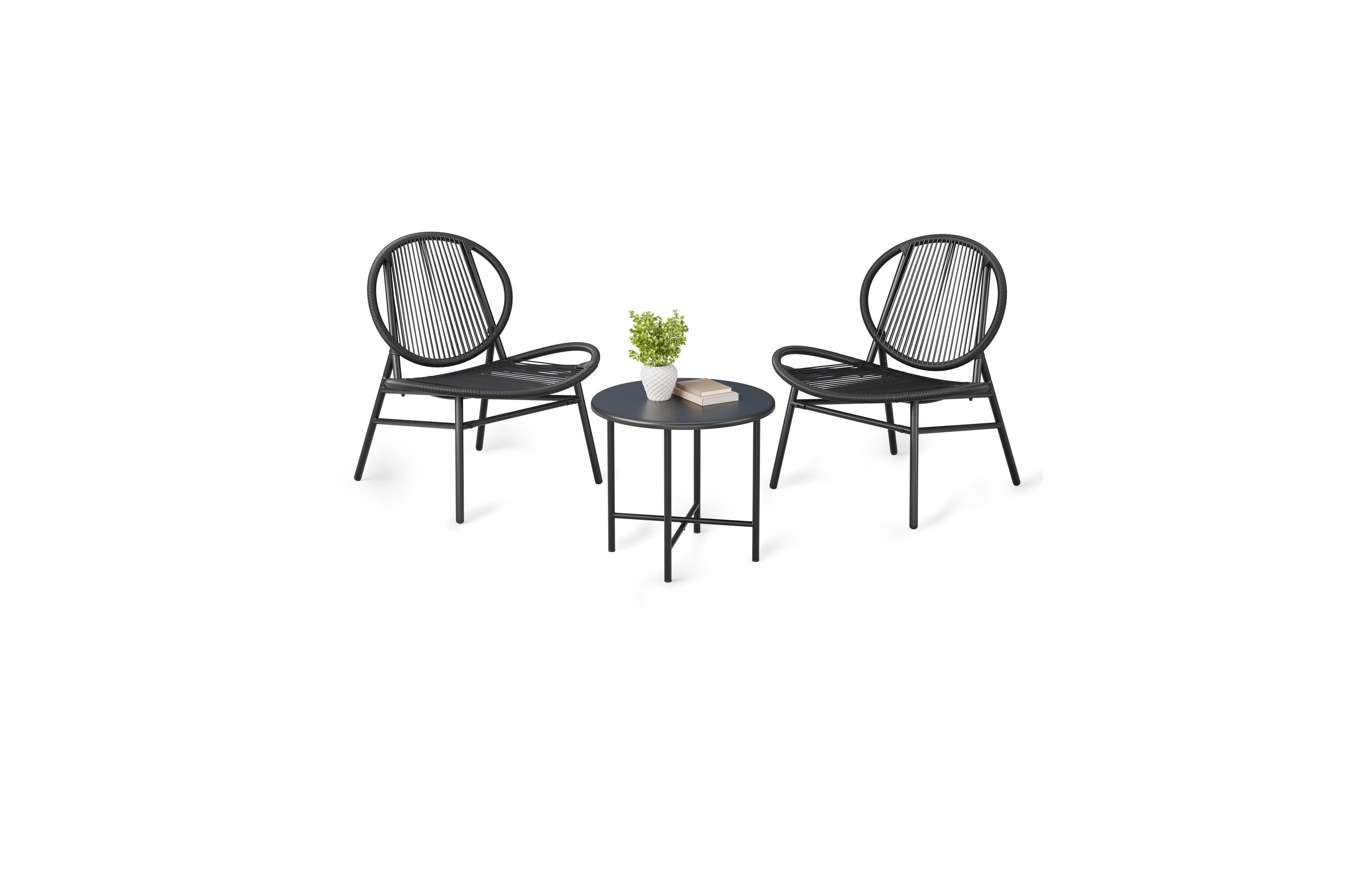 gaomon 3-Piece Outdoor Seating Acapulco Chair All Weather Small Patio Bistro Set of 2 Chairs and Side Table Modern Outdoor Furniture