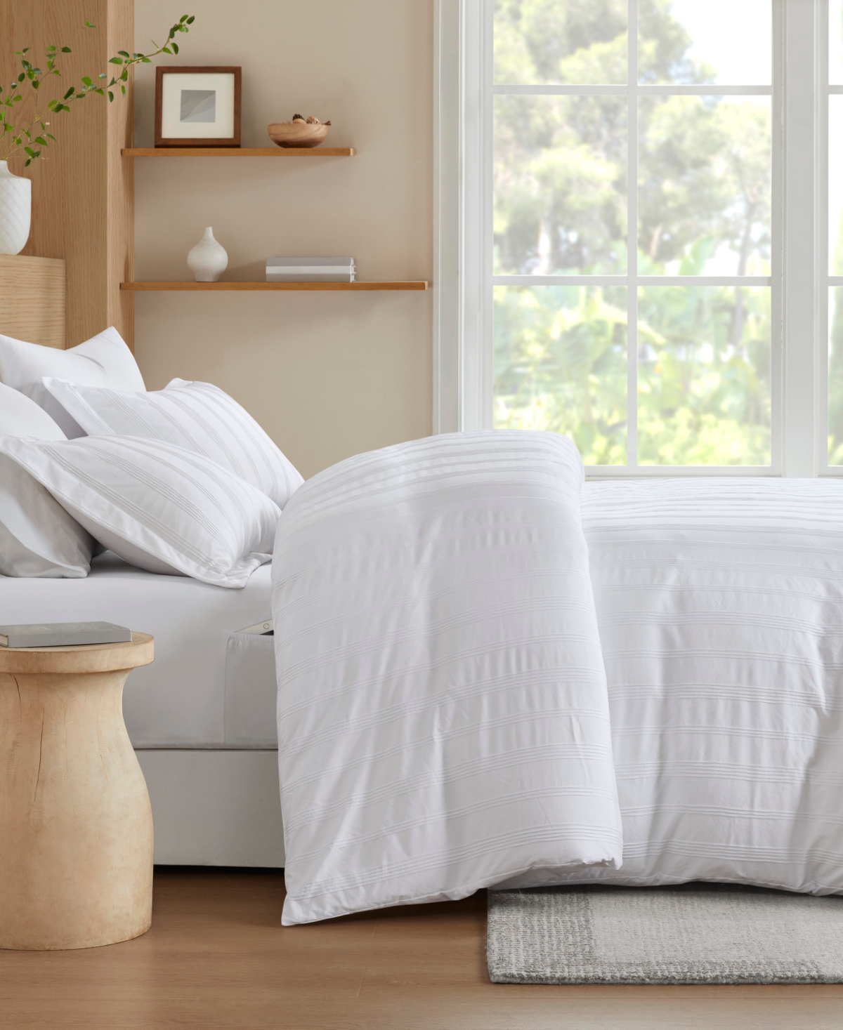 510 Design Logan Woven Striped 3-pc. Duvet Cover Set, Queen In White