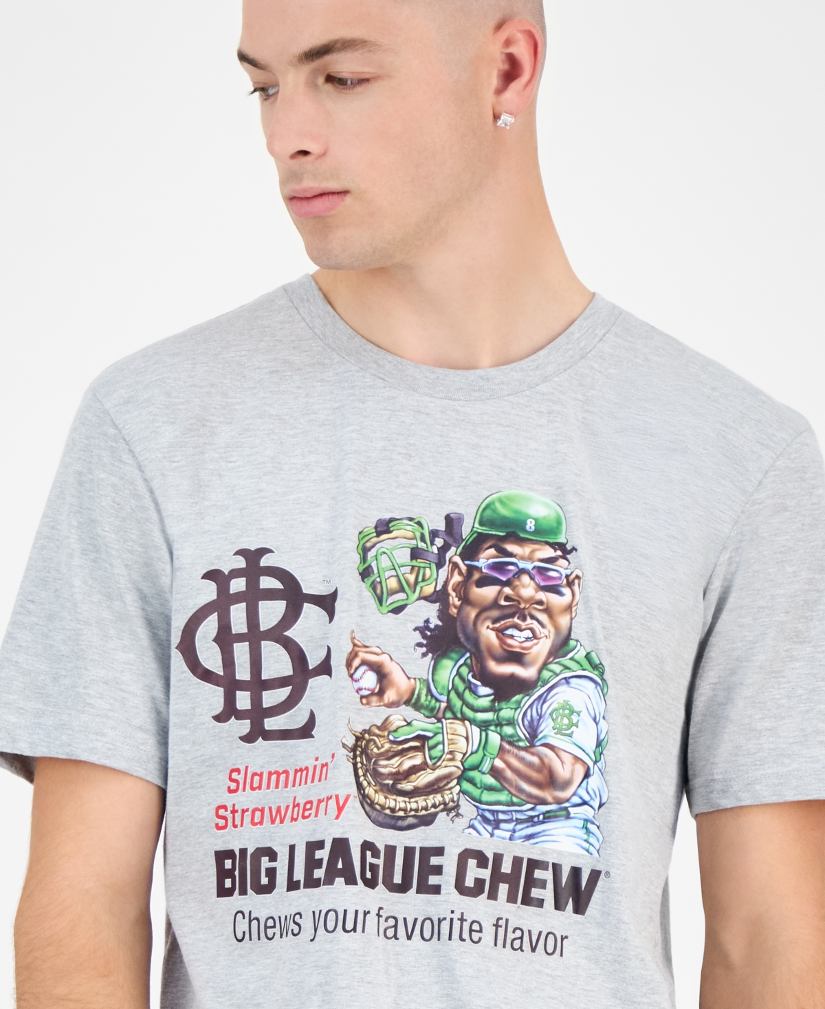 Smileyworld Men's Big League Chew Slammin Strawberry Graphic Short-sleeve T-shirt In Gray