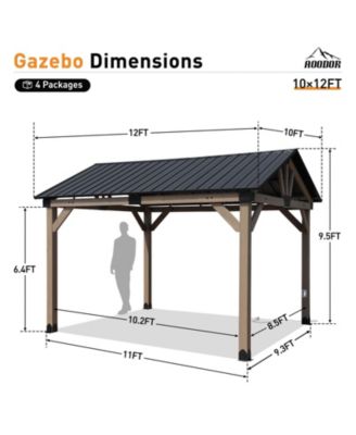 10 x 12 ft Wooden Frame Gazebo with Galvanized Metal Hardtop Roof, Outdoor Patio Gazebo with Charging Socket for Patio