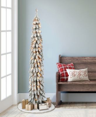 Puleo Pre-Lit Flocked Pencil Alpine Artificial Christmas Tree with 70 Lights, 5'