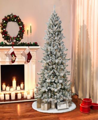 Puleo 7.5FT Pre-Lit Slim Flocked Royal Majestic Spruce Artificial Christmas Tree