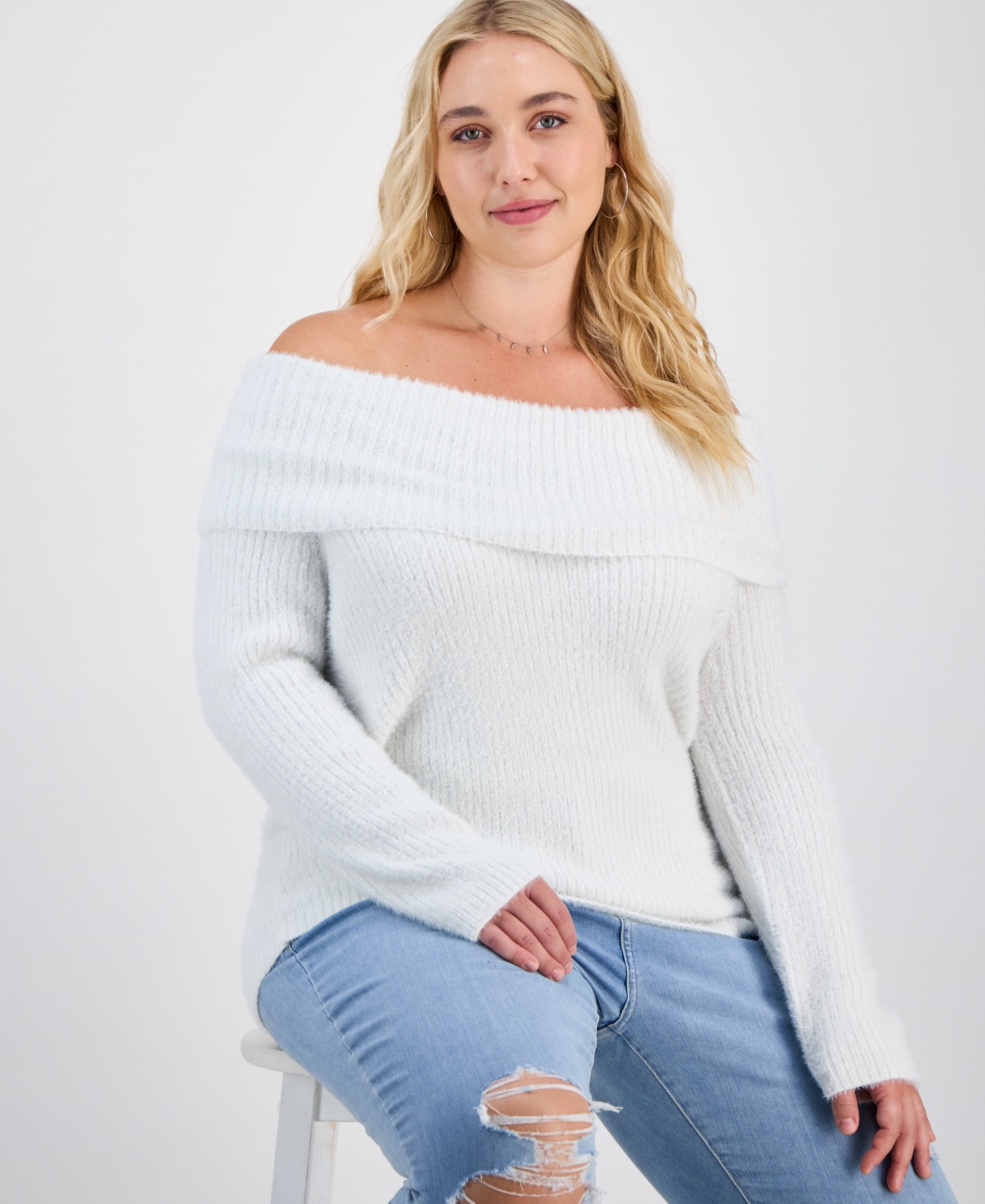 Hippie Rose Trendy Plus Off-The-Shoulder Sweater