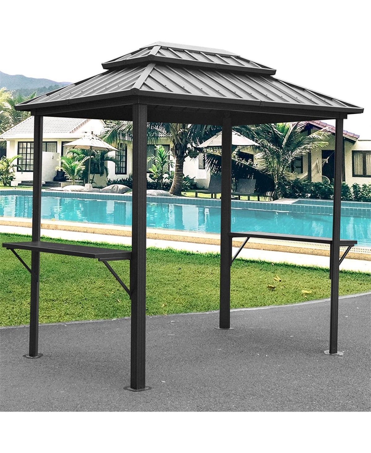 Clihome 8.1-ft x 5.97-ft Grill Gazebo Gray with Hardtop Roof