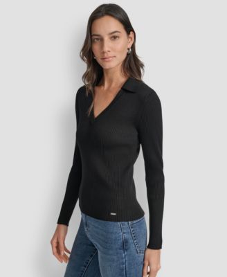 Petite Ribbed Johnny-Collar Sweater