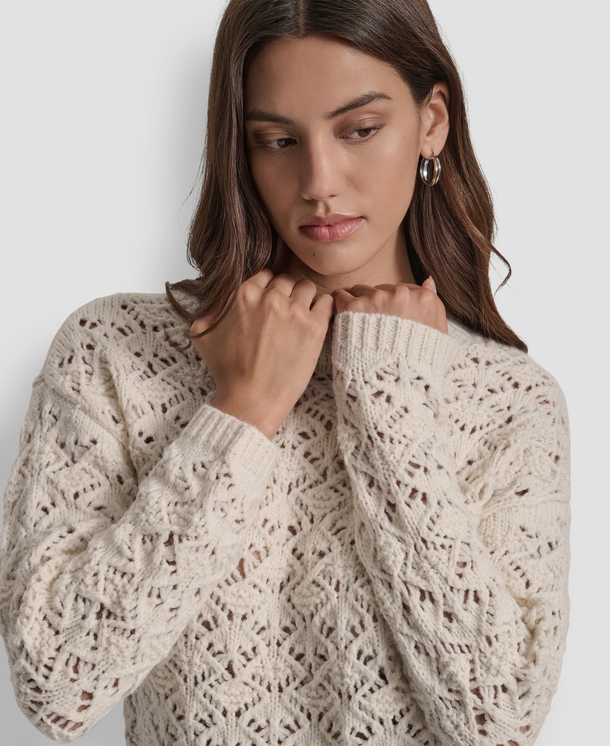Dkny Jeans Petite Pointelle Crewneck Sweater