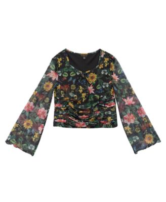 Big Girls Printed Mesh Long Sleeve Top
