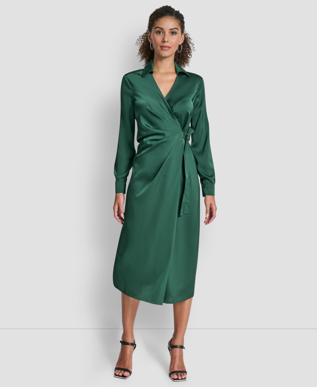 Dkny Long Sleeve Surplice Midi Wrap Dress In Green