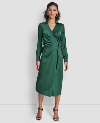 Glamorous Elegant Black Evening Dresses DKNY Women's Long Sleeve Surplice  Midi Wrap Dress Macy's