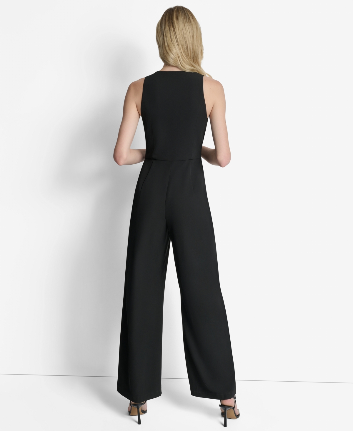 Dkny Sleeveless Asymmtetric Wide Leg Vest Jumpsuit In Black