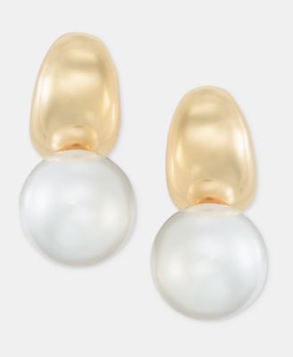 Imitation Pearl Charm Hoop Earrings, Macy's Exclusive