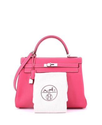 Pre-Owned Hermes Kelly 32 Handbag Pink Epsom with Palladium Hardware