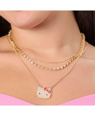 Double Chain Necklace with Crystal Embellished Charm