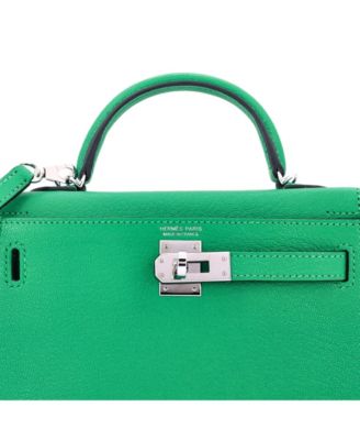 Pre-Owned Hermes Kelly 20 Handbag Green Chevre Mysore with Palladium Hardware
